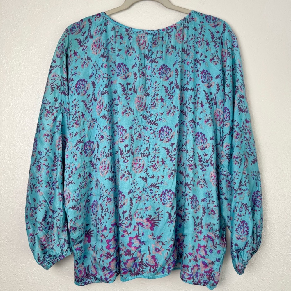 Sundance Arielle sweet floral silk top dolman sleeve tassel blouse S - Picture 7 of 12
